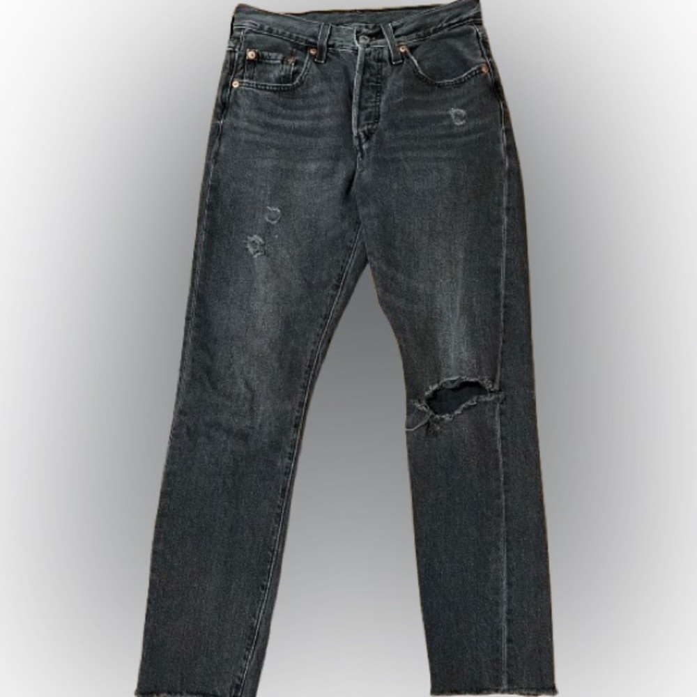 Levi’s 501 S Skinny Button Fly Blank Tab Distressed Black Jeans Size 25